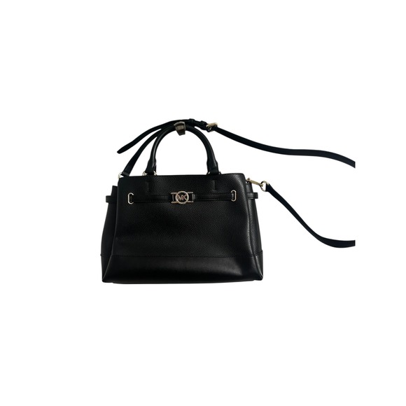 Michael Kors Handbags - Michael Kors Black Leather Tote Handbag Gold Tone MK Logo Convertible Strap